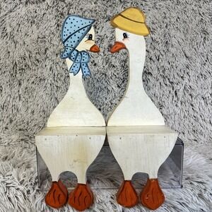 Duck Goose Pair Mates Male Female Shelf Sitters Handmade Vintage Artsy Primitive